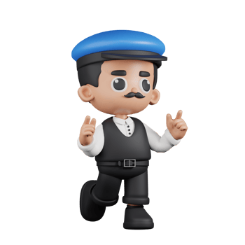 3d Character Driver Feeling Happy Pose. 3d render isolated on transparent backdrop. png