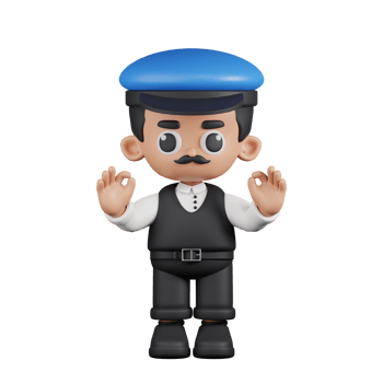 3d Character Driver Giving Ok Hand Gesture Pose. 3d render isolated on transparent backdrop. png