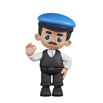 3d Character Driver Giving Ok Sign Pose. 3d render isolated on transparent backdrop. png