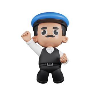 3d Character Driver Jumping In The Air Pose. 3d render isolated on transparent backdrop. png