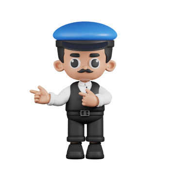 3d Character Driver Pointing Fingers In Direction Pose. 3d render isolated on transparent backdrop. png