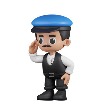 3d Character Driver Looking for Something Pose. 3d render isolated on transparent backdrop. png