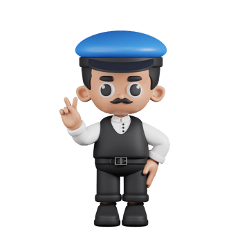 3d Character Driver Showing Peace Sign Pose. 3d render isolated on transparent backdrop. png