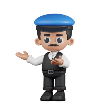 3d Character Driver Presenting Pose. 3d render isolated on transparent backdrop. png