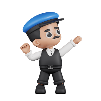 3d Character Driver Looking Victorious Pose. 3d render isolated on transparent backdrop. png
