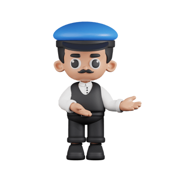 3d Character Driver Pointing To Something Pose. 3d render isolated on transparent backdrop. png