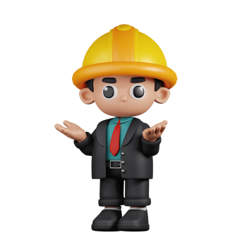 3d Character Engineer Confused Pose. 3d render isolated on transparent backdrop. png