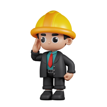 3d Character Engineer Giving Salute Pose. 3d render isolated on transparent backdrop. png