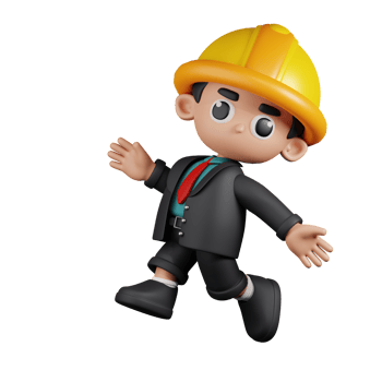3d Character Engineer Happy Jumping Pose. 3d render isolated on transparent backdrop. png