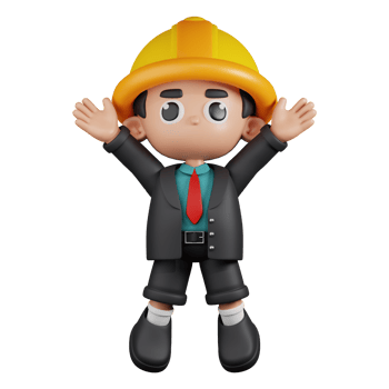 3d Character Engineer Jumping Celebration Pose. 3d render isolated on transparent backdrop. png