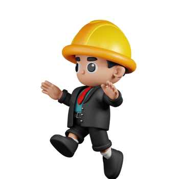 3d Character Engineer Jumping Pose. 3d render isolated on transparent backdrop. png