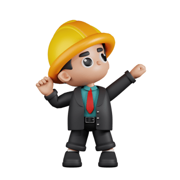 3d Character Engineer Looking Victorious Pose. 3d render isolated on transparent backdrop. png