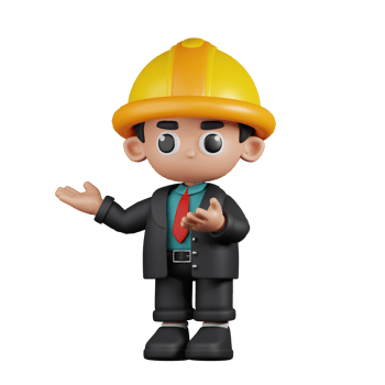 3d Character Engineer Presenting Pose. 3d render isolated on transparent backdrop. png