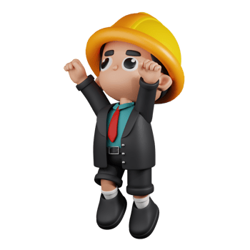 3d Character Engineer Superhero Pose. 3d render isolated on transparent backdrop. png