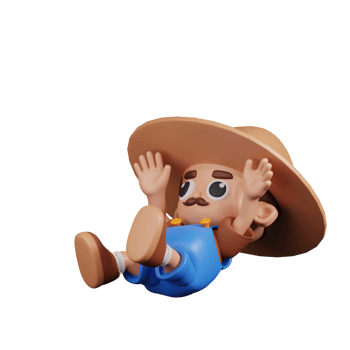3d Character Farmer Falling Pose. 3d render isolated on transparent backdrop. png