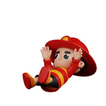 3d Character Firefighter Falling Pose. 3d render isolated on transparent backdrop. png