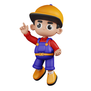 3d Character Mechanic Happy Jumping Pose Pose. 3d render isolated on transparent backdrop. png
