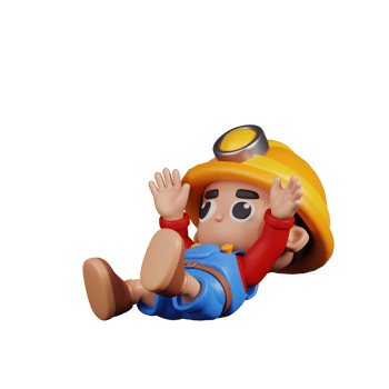 3d Character Miner Falling Pose. 3d render isolated on transparent backdrop. png