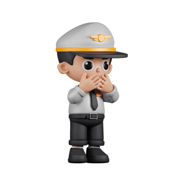 3d Character Pilot Affraid Pose. 3d render isolated on transparent backdrop. png