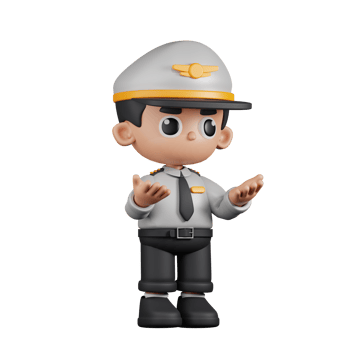 3d Character Pilot Angry Pose. 3d render isolated on transparent backdrop. png