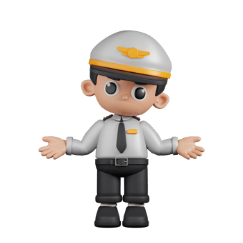 3d Character Pilot Doing The No Idea Pose. 3d render isolated on transparent backdrop. png