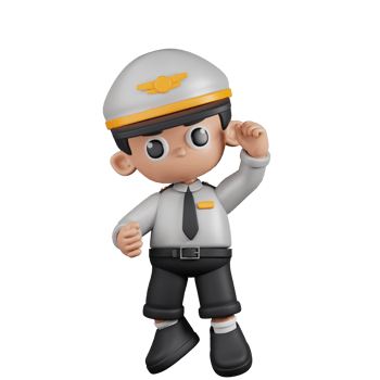 3d Character Pilot Congrats Pose. 3d render isolated on transparent backdrop. png