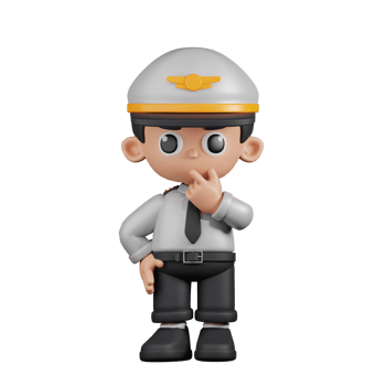 3d Character Pilot Curious Pose. 3d render isolated on transparent backdrop. png