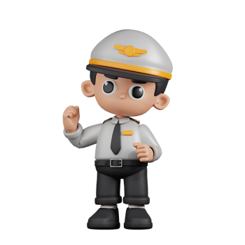 3d Character Pilot Congratulation Pose. 3d render isolated on transparent backdrop. png