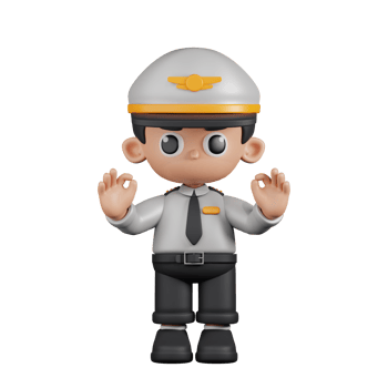 3d Character Pilot Giving Ok Hand Gesture Pose. 3d render isolated on transparent backdrop. png
