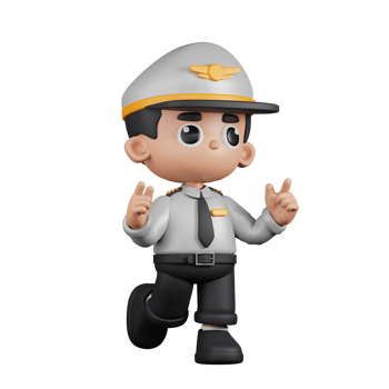 3d Character Pilot Feeling Happy Pose. 3d render isolated on transparent backdrop. png