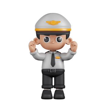 3d Character Pilot Excited Pose. 3d render isolated on transparent backdrop. png
