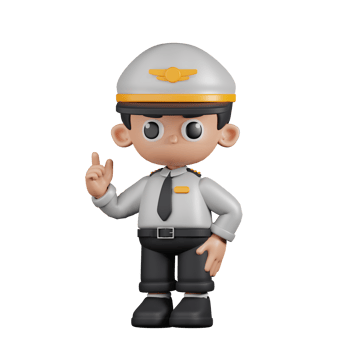 3d Character Pilot Giving Advise Pose. 3d render isolated on transparent backdrop. png