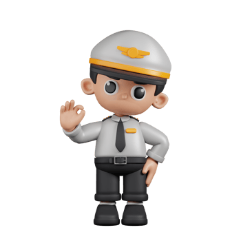3d Character Pilot Giving Ok Sign Pose. 3d render isolated on transparent backdrop. png