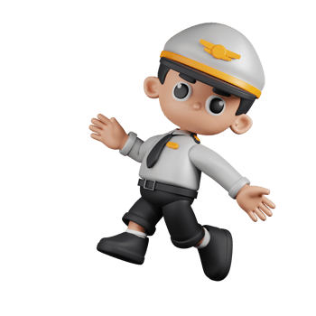3d Character Pilot Happy Jumping Pose. 3d render isolated on transparent backdrop. png
