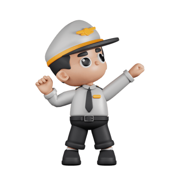 3d Character Pilot Looking Victorious Pose. 3d render isolated on transparent backdrop. png