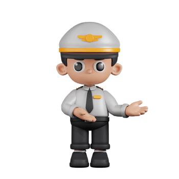 3d Character Pilot Pointing To Something Pose. 3d render isolated on transparent backdrop. png
