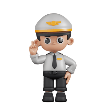 3d Character Pilot Pointing Up Pose. 3d render isolated on transparent backdrop. png