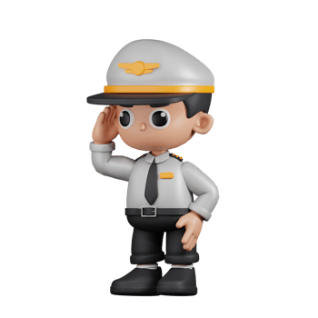 3d Character Pilot Looking Pose. 3d render isolated on transparent backdrop. png