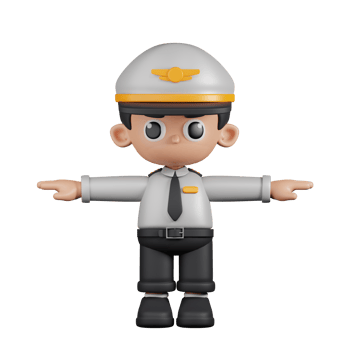 3d Character Pilot T Pose. 3d render isolated on transparent backdrop. png