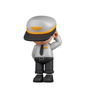3d Character Pilot Worry Pose. 3d render isolated on transparent backdrop. png