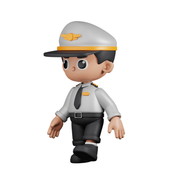 3d Character Pilot Walking Pose. 3d render isolated on transparent backdrop. png