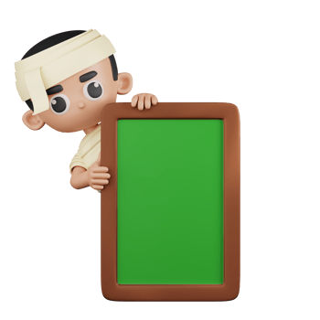 3d Character Mummy Behind A White Board Pose. 3d render isolated on transparent backdrop. png