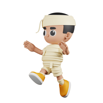 3d Character Mummy Jumping Pose. 3d render isolated on transparent backdrop. png