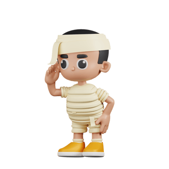 3d Character Mummy Looking for Something Pose. 3d render isolated on transparent backdrop. png