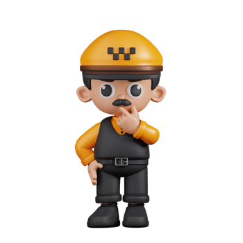 3d Character Taxi Driver Curious Pose. 3d render isolated on transparent backdrop. png