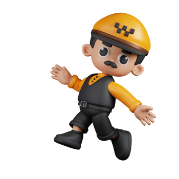 3d Character Taxi Driver Happy Jumping Pose. 3d render isolated on transparent backdrop. png