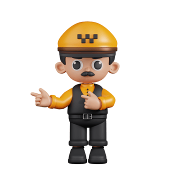 3d Character Taxi Driver Pointing Fingers In Direction Pose. 3d render isolated on transparent backdrop. png