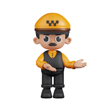 3d Character Taxi Driver Pointing To Something Pose. 3d render isolated on transparent backdrop. png