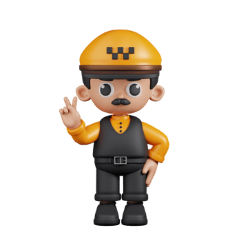 3d Character Taxi Driver Showing Peace Sign Pose. 3d render isolated on transparent backdrop. png