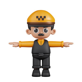 3d Character Taxi Driver T Pose. 3d render isolated on transparent backdrop. png